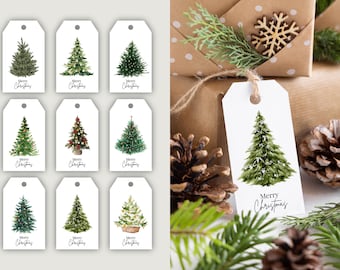 Watercolor Christmas Tree Gift Tags - Printable Holiday Tags (PDF & JPG)