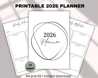 Druckbarer Kalender für 2026 | Minimalistisch schwarz & weiss A4 (PDF Download)