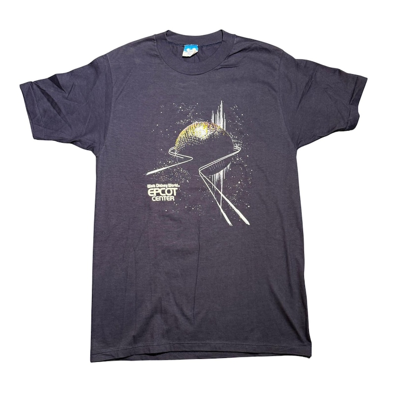 Vintage 80s Walt Disney World EPCOT Center Spaceship Earth Navy T-Shirt Medium Bild 1
