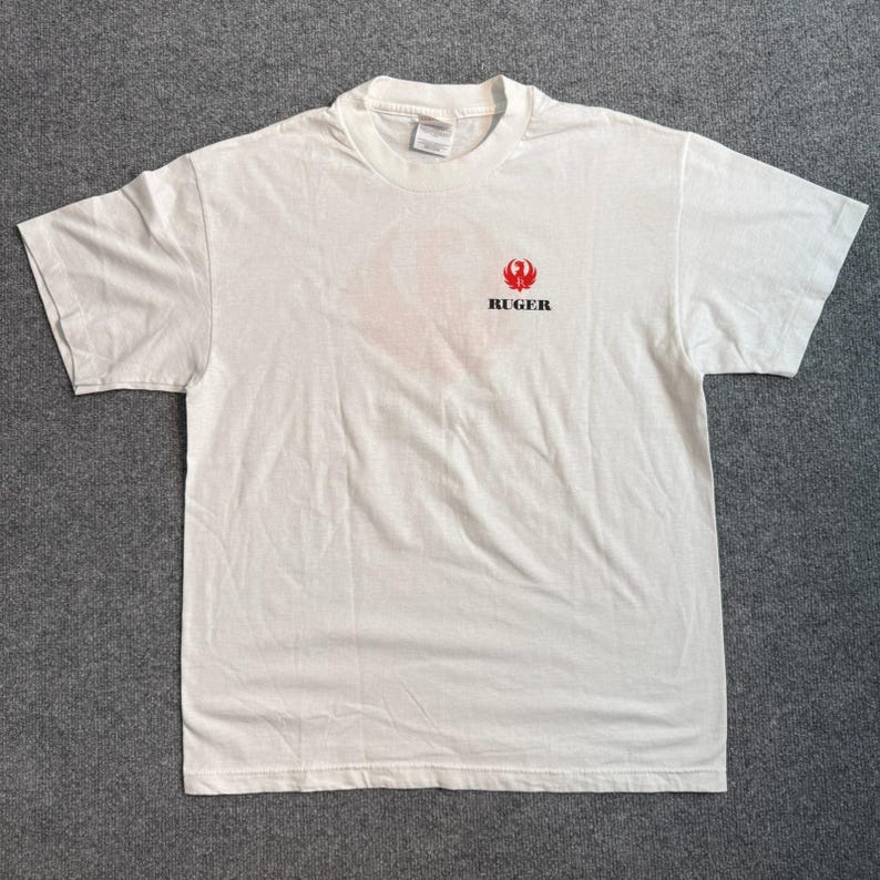 Vintage Ruger Firearms Phoenix Logo Graphic T-Shirt Mens White Short Sleeve L Bild 2