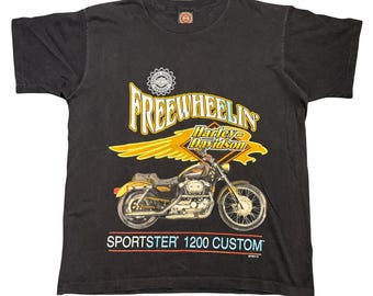 Vintage 1996 Harley Davidson Freewheelin Sportster 1200 Custom T-Shirt Black L