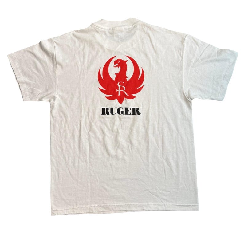 Vintage Ruger Firearms Phoenix Logo Graphic T-Shirt Mens White Short Sleeve L Bild 1