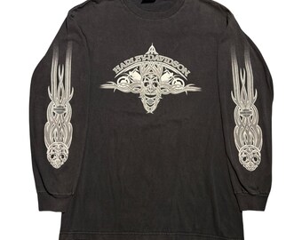 Vintage Harley Davidson USA Made Tribal Skull Long Sleeve Shirt Black