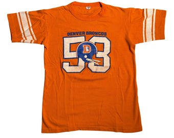 Vintage 70s Champion Blue Bar Denver Broncos T-Shirt 58 Randy Gradishar Orange L