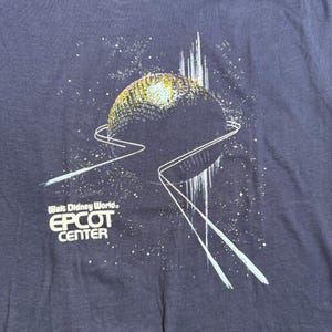 Vintage 80s Walt Disney World EPCOT Center Spaceship Earth Navy T-Shirt Medium Bild 4