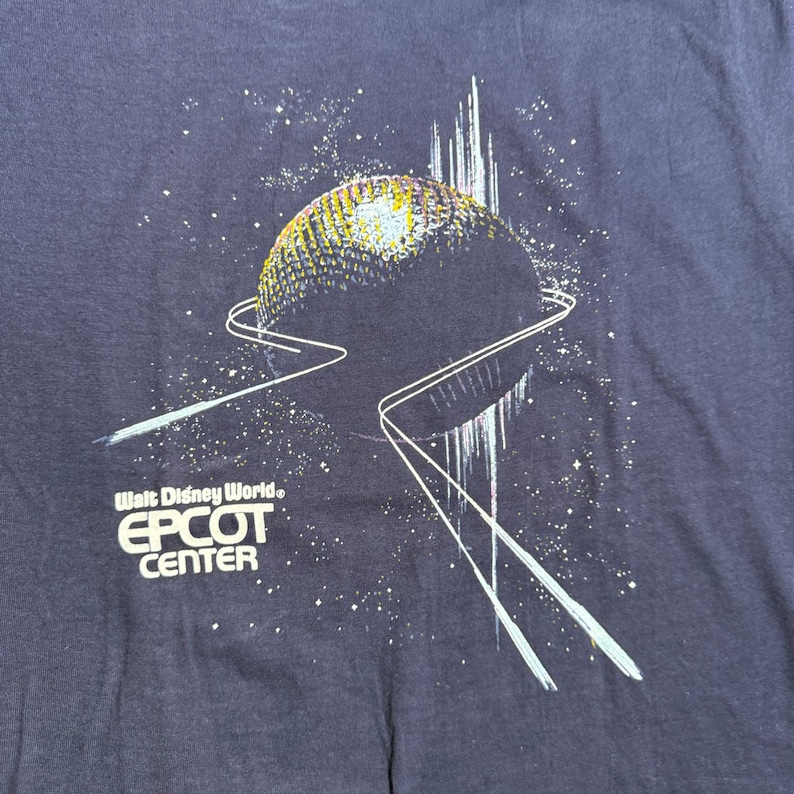 Vintage 80s Walt Disney World EPCOT Center Spaceship Earth Navy T-Shirt Medium Bild 4