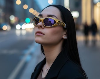 Vintage Oakley Sunglasses Gold Rare Oakley, Smoke Purple Lenses, Futuristic 90s 2000s Techwear