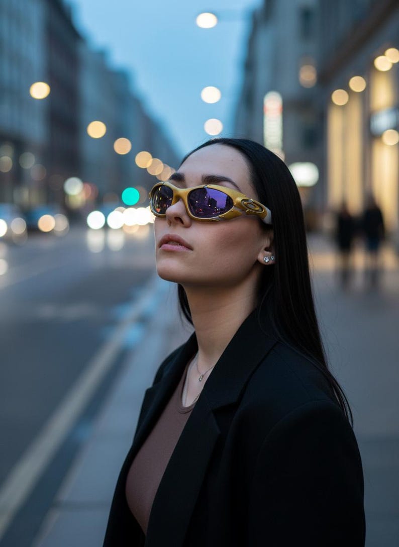 Vintage Oakley Sunglasses Gold Rare Oakley, Smoke Purple Lenses, Futuristic 90s 2000s Techwear image 1