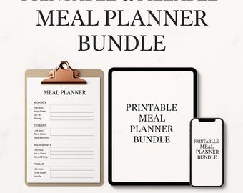 Weekly Meal Planner Printable, Fillable Menu, Grocery List (PDF)