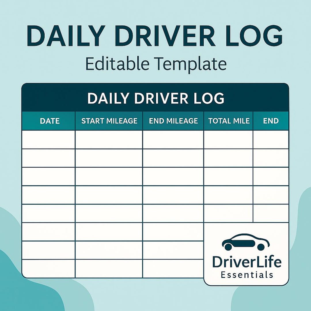 Editable Driver Log Template | Printable Mileage Log PDF - Etsy