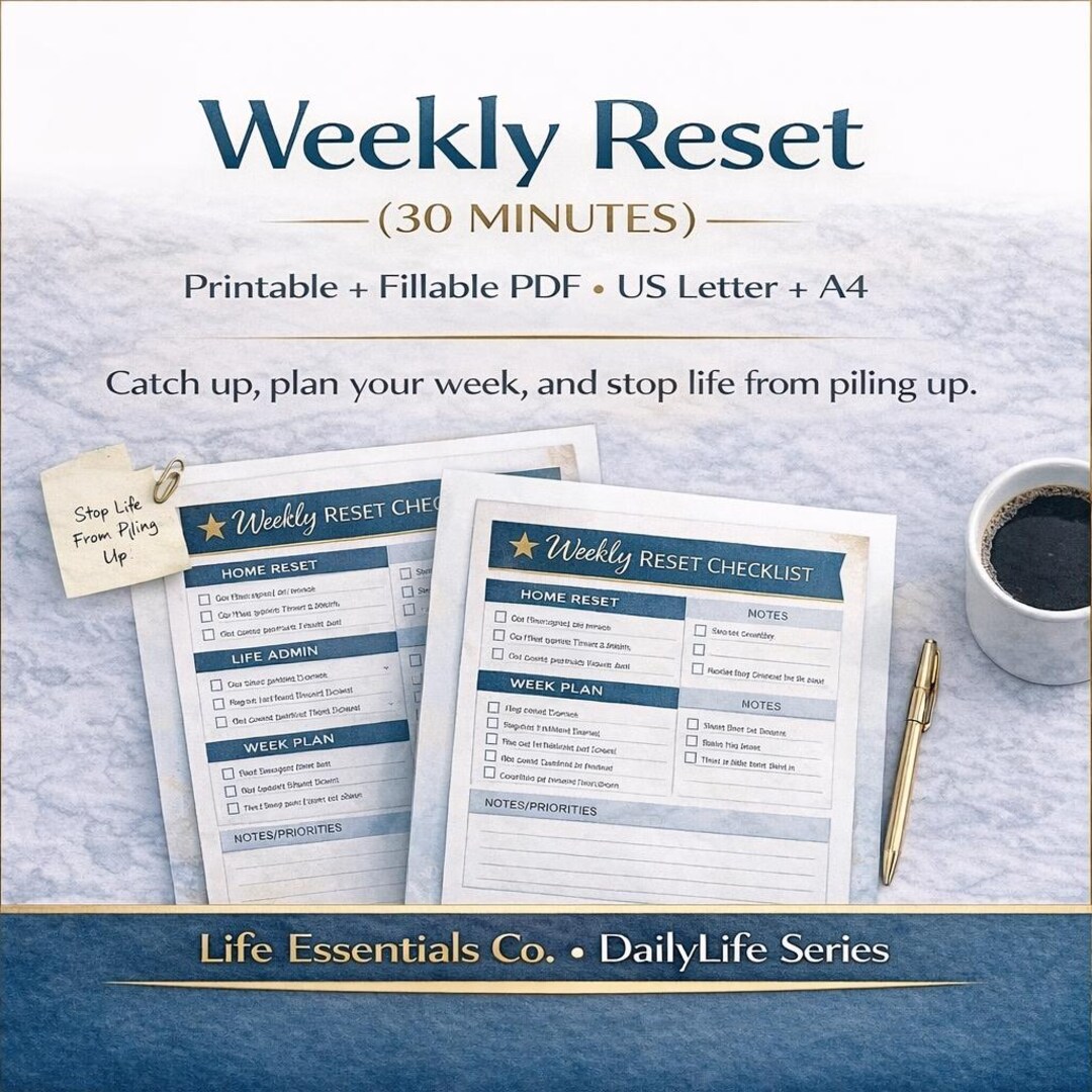 Weekly Fillable Planner – Digital Download Printable Life Reset Calm ...
