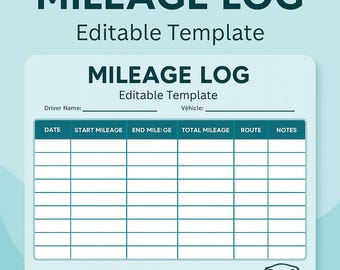 Mileage Expense Tracker Printable, Digital Editable Finance & Trip Log, Driver Tracker PDF