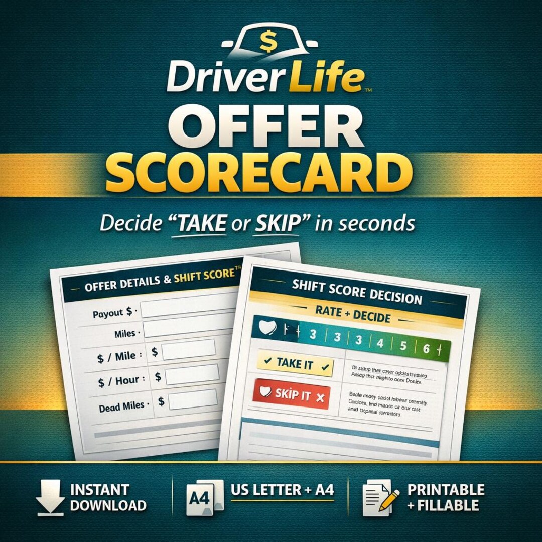 Gig Driver Offer Scorecard | Profit per Mile Tool (printable + Fillable ...
