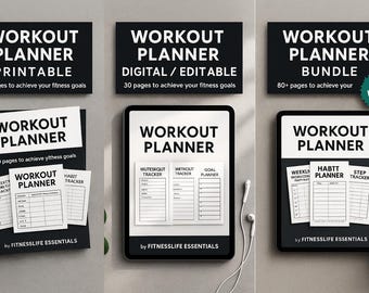 Workout Planner Bundle, Printable & Digital, Fitness Tracker, Goal, Habit, 30-80+ Pages