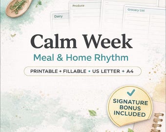 Weekly Meal Planner | Printable Fillable Grocery List, Meal Rescue System (US Letter + A4 PDF)
