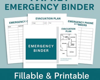 Family Emergency Binder – Digital Printable Fillable Preparedness Home Safety Planner