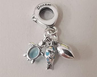 パンドラ 魚、カメ、巻き貝 3イン1 チャーム ブレスレット用 シルバー