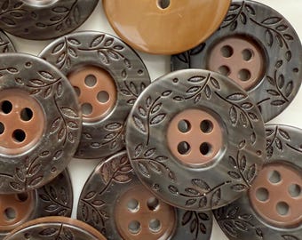 10 botones de costura de resina marrón con diseño de hojas y enredaderas, con reverso plano y 4 agujeros, de 15 mm a 28 mm.