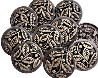 10 botones de metal con forma de hoja de enredadera de bronce envejecido con vástago de 25 mm (1 pulgada)