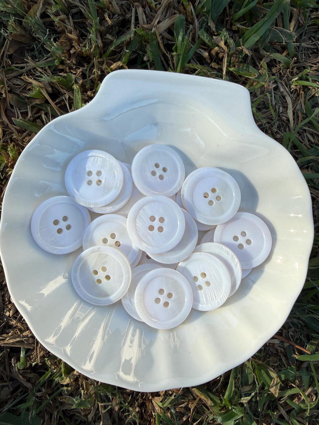 White Shell Button 10 Buttons - Natural White Mother of Pearl Shell Buttons: 4-hole, 3/8 ...