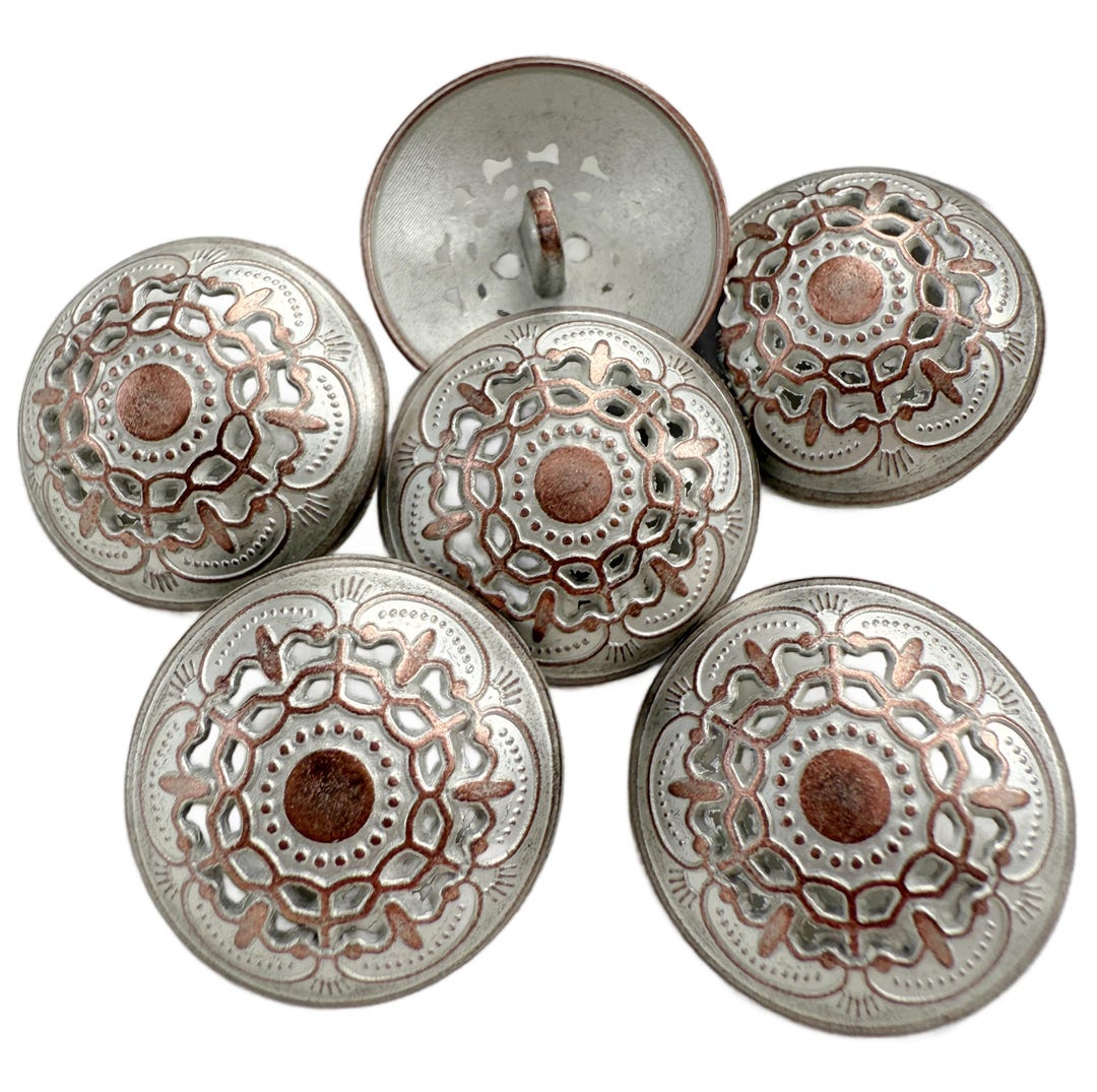 5PC Red Copper Large Decorative Floral Metal Buttons Shank Buttons 23mm ...