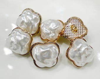 6PC Baroque Pearl Gold Metal Shank Buttons 15mm 5/8"