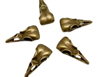 Antiqued Bronze Bird Skull Charm, 5PC Pewter Cranium Pendant