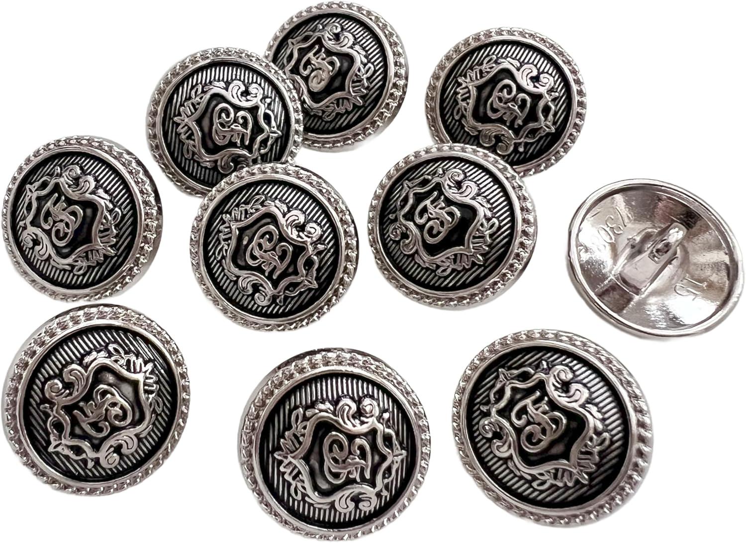 Antiqued Silver Shield Buttons: Metal Shank Buttons for Sewing, Crafts ...
