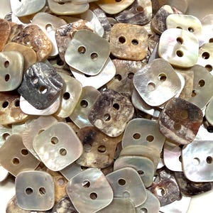 20 Buttons Natural Shell Buttons: Square 2-Hole, 18L (11.4mm) ~ 24L (15.3mm)