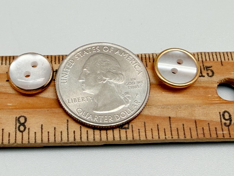 White Shell Buttons Flat Back Sew on Gold Edge Shirt Buttons 10mm 3/8 ...