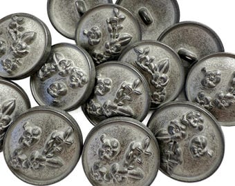 10PC Rustic Black Silver Blossom & Leaf Floral Metal Buttons Shank Buttons 5/8" 7/8"