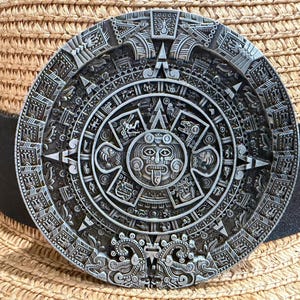 Silver Aztec Calendar Belt Buckle - Etsy display picture 1