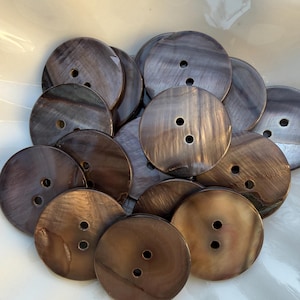10 Buttons - Natural Gray Mother of Pearl Shell Buttons: 2-Hole, 10-25mm