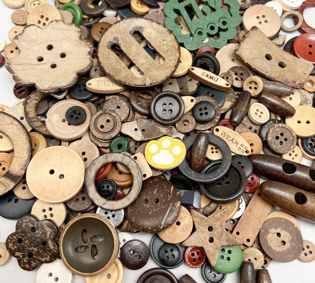 Natural Wood & Coconut Shell Buttons 9 OZ, Apprx 350 + Buttons Crafts ...