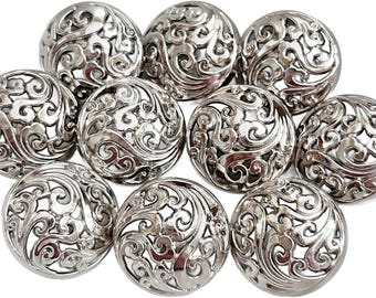 10 botones metálicos plateados con diseño de enredaderas, para coser, con vástago, de 15 mm, 20 mm y 25 mm.