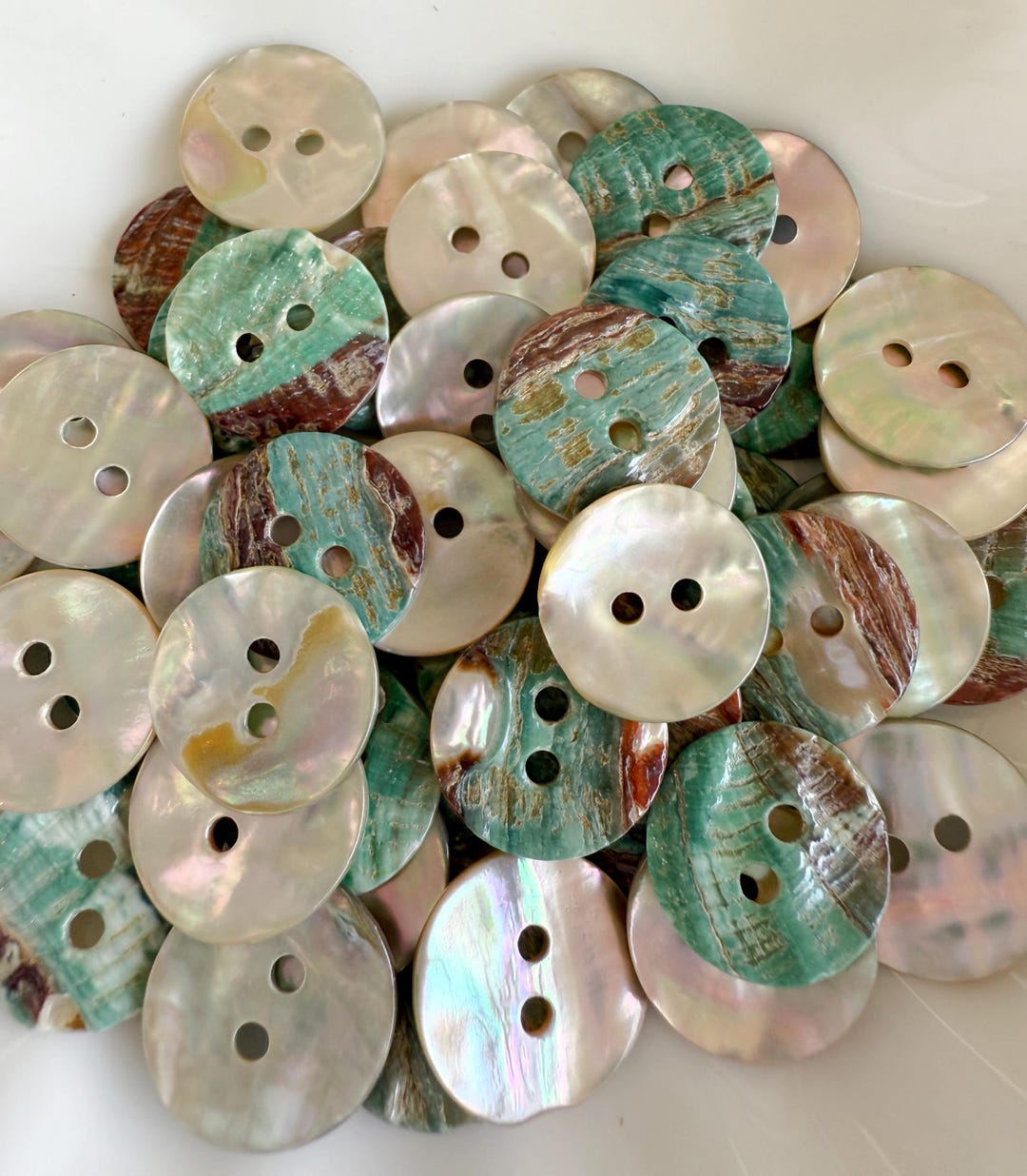 Abalone Shell Buttons: Natural Mother of Pearl, 2-hole, 15mm (10PC) 5/8 ...