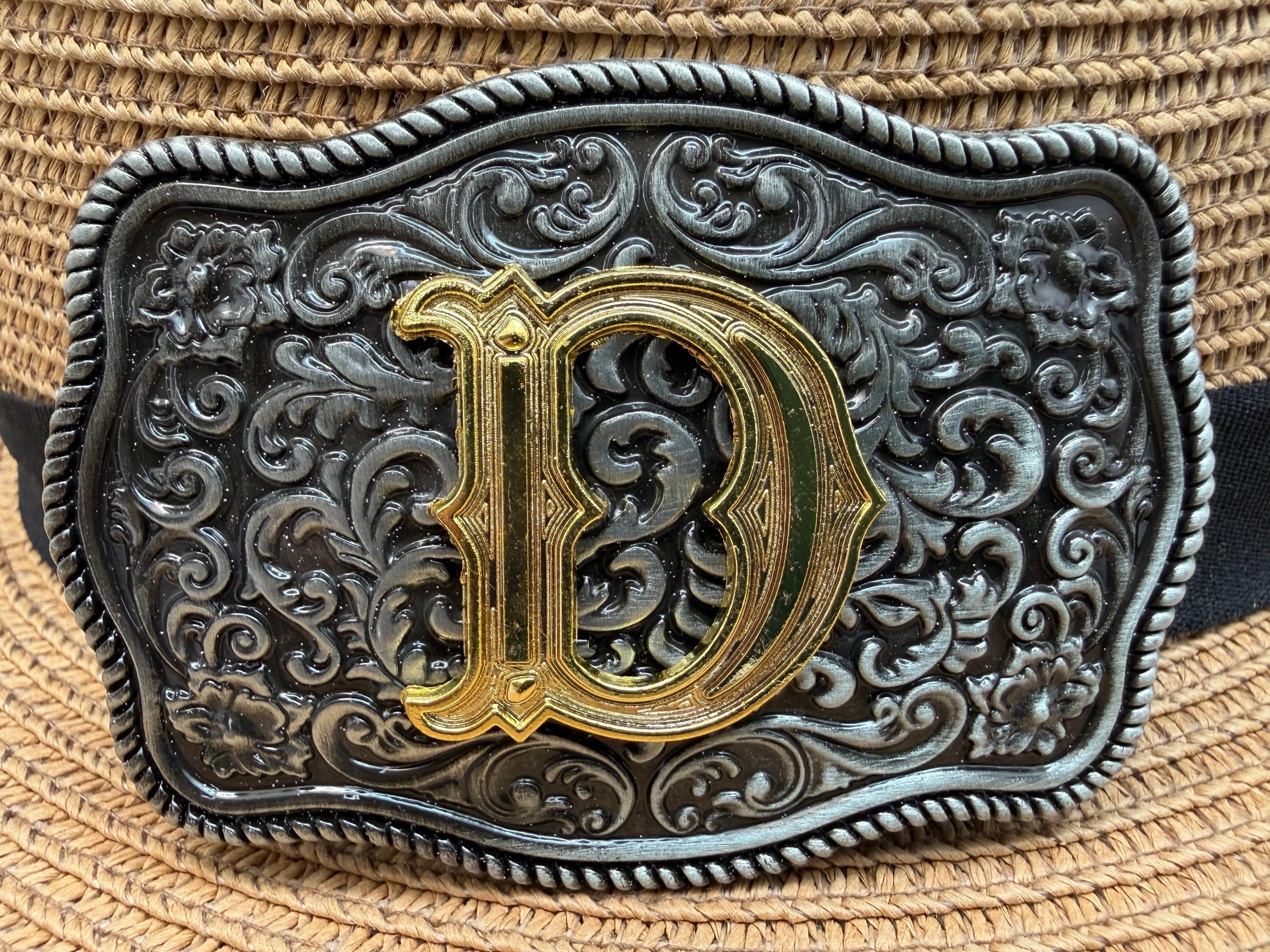 Black Leather Belt well‎ made Initial D Buckle Western Sz 32 Mexico preloved Western Floral Black Leather Belt for Men Women, Cowboy  main image 3