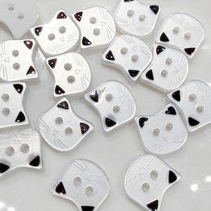 10PC Pearl White Cat Resin Buttons Sewing Crafts Flat Back Buttons 12mm