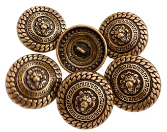 Botones de león dorados envejecidos: botones de metal con vástago para costura y manualidades (6 unidades) de 15 mm a 23 mm