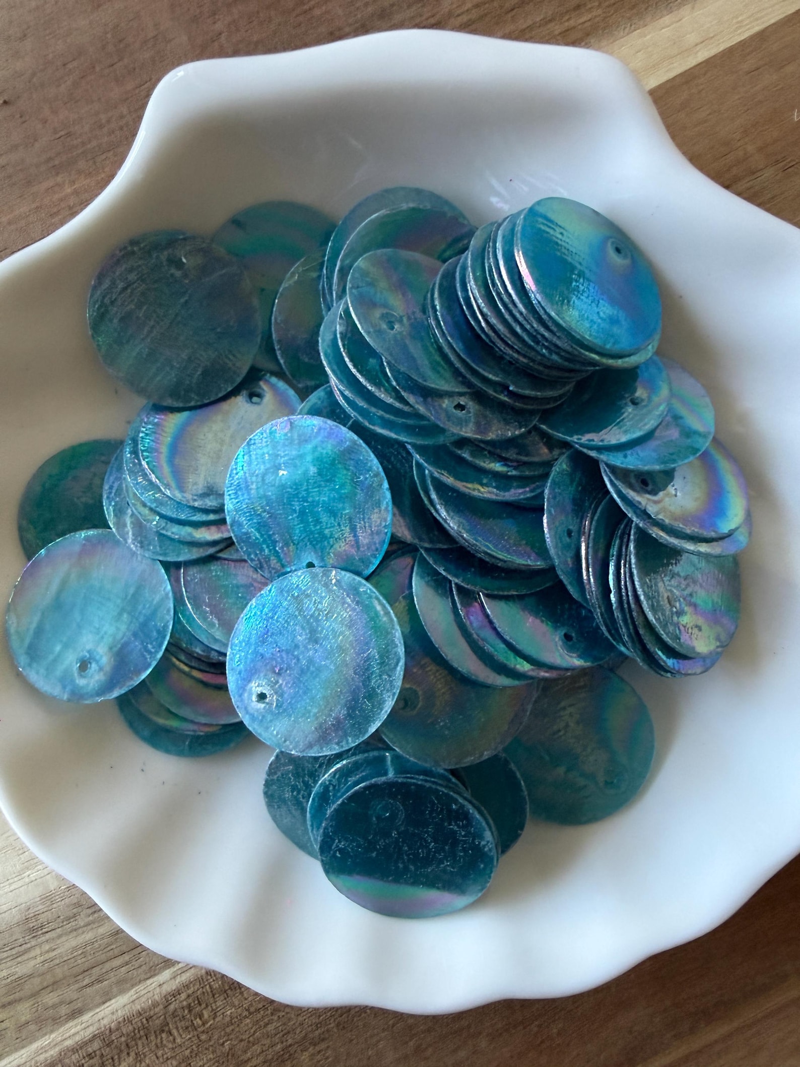 Turqoise Color Solid 50/100PC Dark Turquoise AB Color Plated Dyed Round Natural Capiz Sea ...
