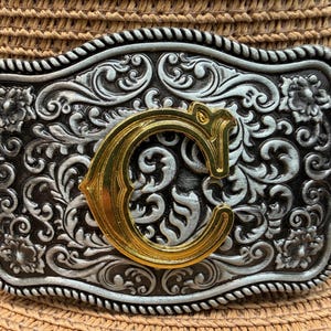 Authentic Vintage Western Belt Buckle – Real Brass & Silver Initial “C” INITIAL Letter C ENGRAVED Cowboy Western Belt Buckle - Etsy main image 4
