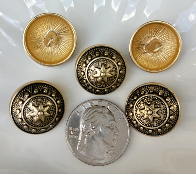 6PC Vintage Buttons Antiqued Gold Seven-pointed Star Shank Metal ...