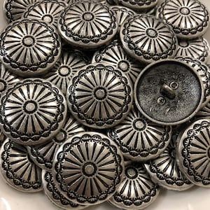 10PC Antiqued Silver Flower Carving Metal Buttons Sew on Decorative Shank Buttons 15mm 18mm 20mm 23mm