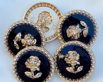 6PC Vintage Gold Rose Metal Buttons Crafts Shank Black Buttons 12mm ~ 25mm
