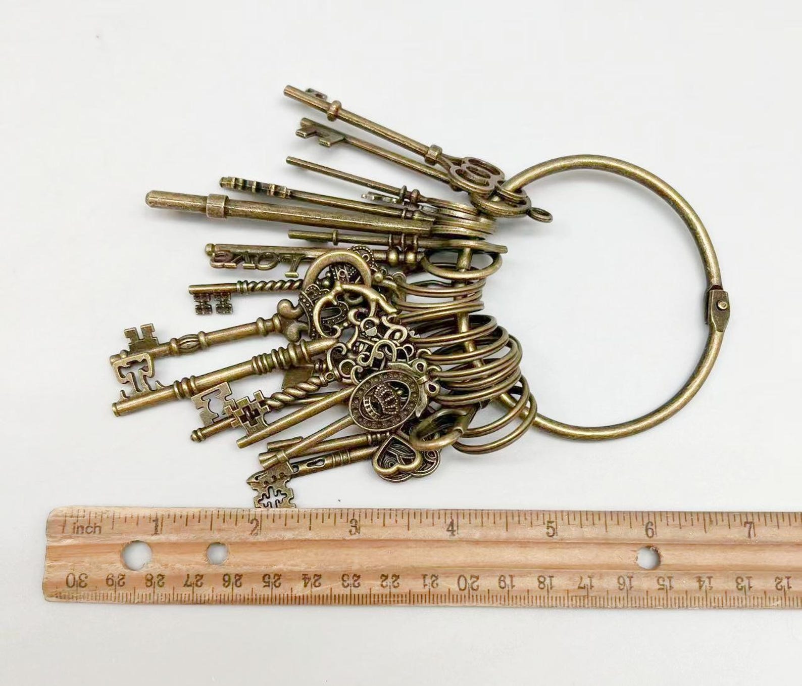 Set of 18 Large Skeleton Keys on A Big Ring Antique Brass Tone ...