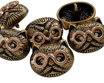 6PC Antiqued Bronze Vintage Cat Rhinestone Eyes Shank Metal Buttons 18mm 23mm