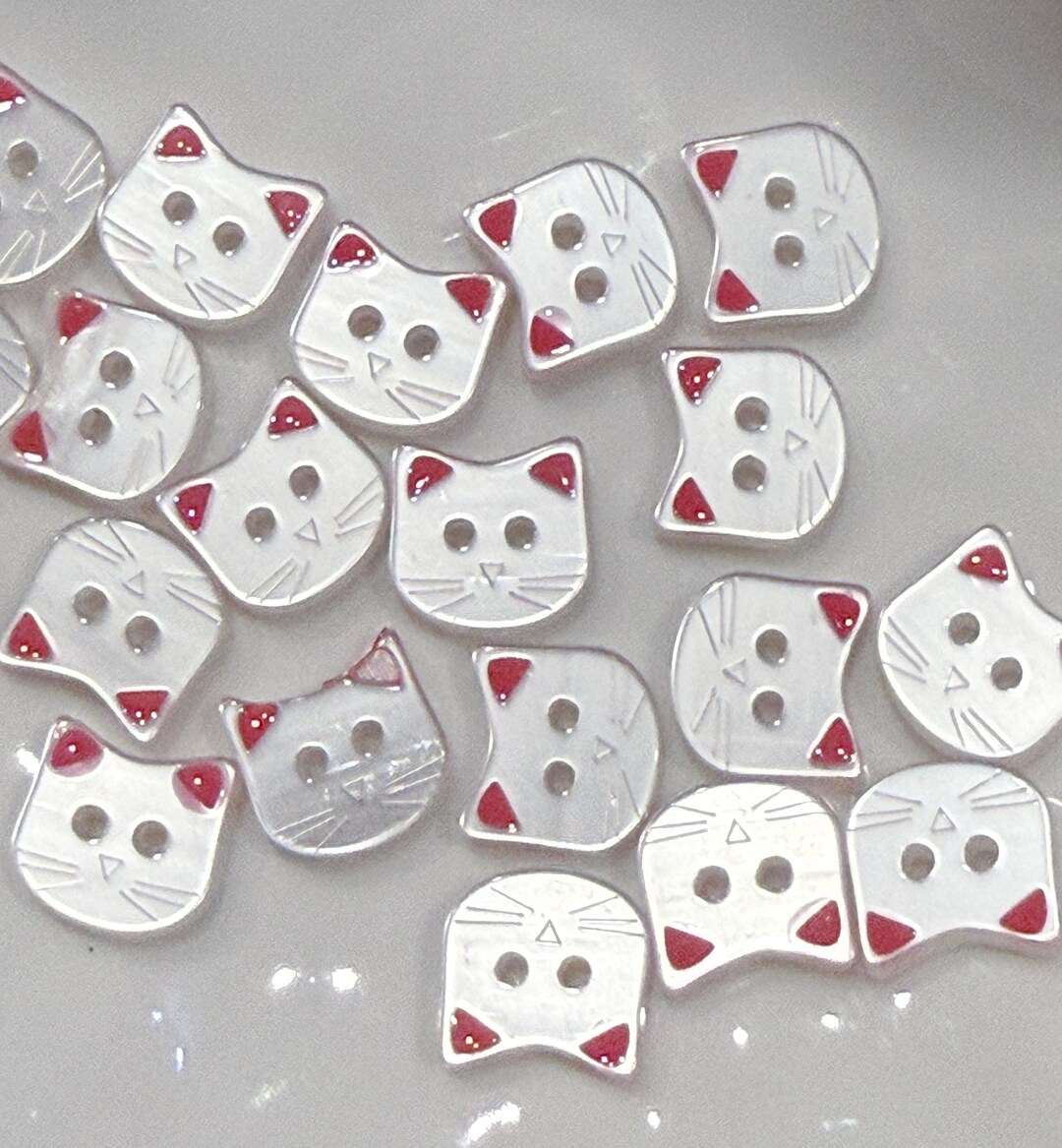 10PC Pearl White Pink Cat Resin Buttons Sewing Crafts Flat Back Buttons ...
