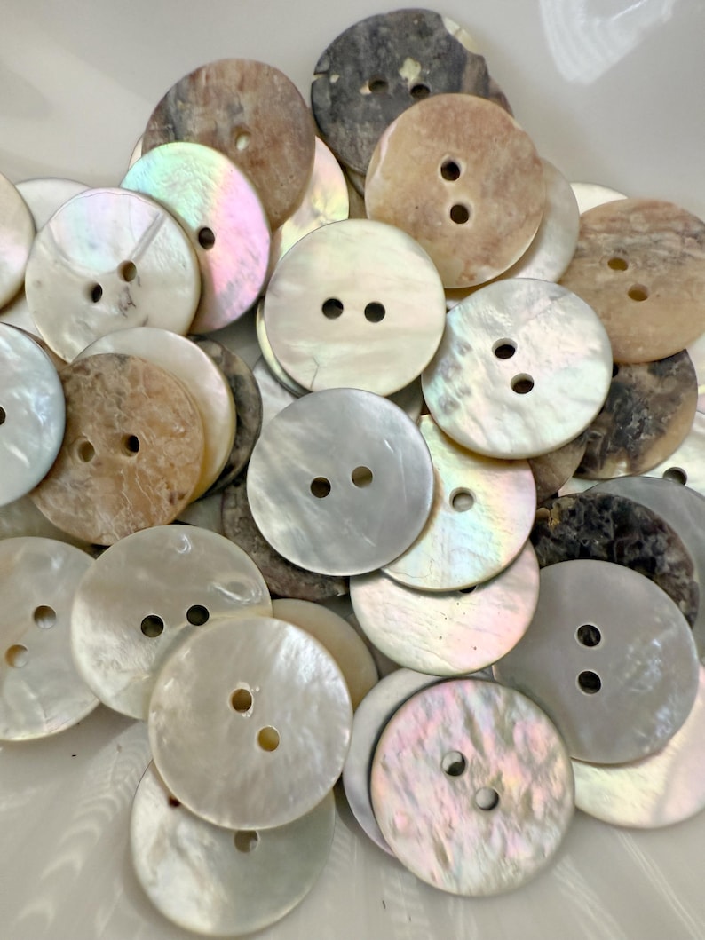 Shell Butoons Abalone Shell Buttons: Natural Mother of Pearl, 2-hole, 10mm ~ 30mm ...