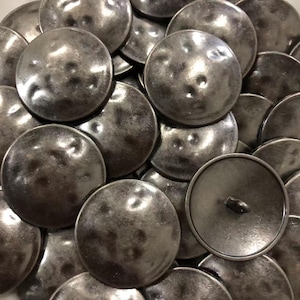 10PC Antiqued Silver Hammered Metal Buttons Sew on Decorative Shank Buttons 25mm 1"