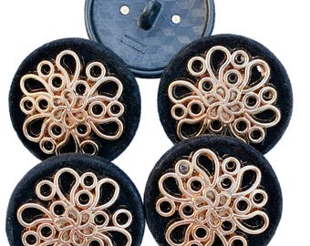 5PC Vintage Gold Floral Decorative Metal Buttons Crafts Shank Black Large Buttons 25mm 1"